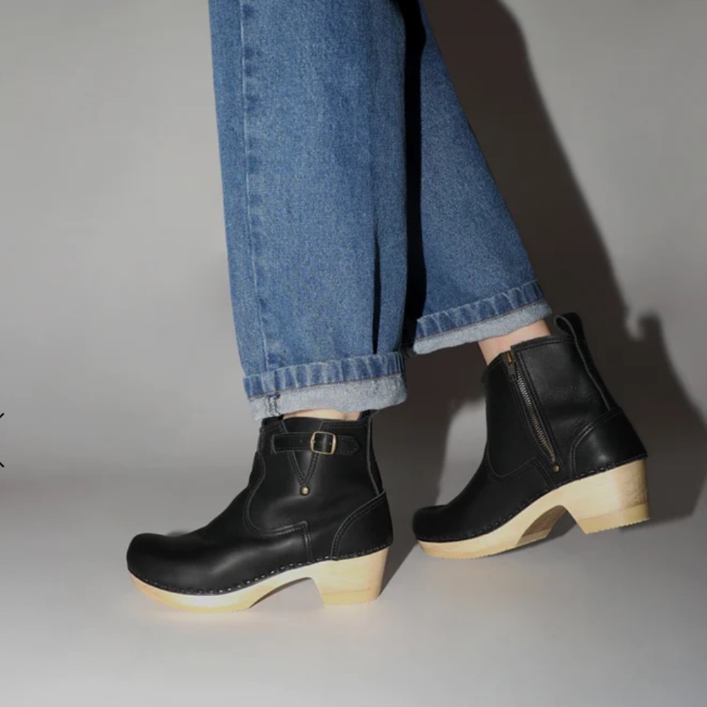 No. 6 leather buckle clog boot in mid-heel